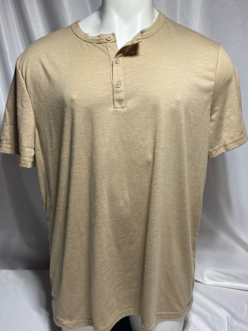 COOFANDY Men's 2XL Tan Beige Henley Polo Shirt Short Sleeve 3 Button